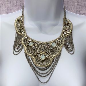 Vintage Crystal Beaded Bib Necklace